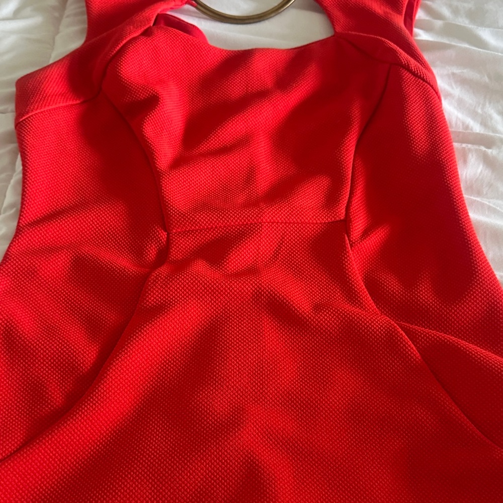 Bisou Bisou Vibrant Red Mini Dress with Gold Neck Ring - Picture 5 of 8